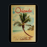 Orlando Palm Tree Magnet<br><div class="desc">Ein einzigartiger Retro-Kunstdruck aus der Mitte des Jahrhunderts in Orlando Florida im Vintage-Reiseplakatstil. Es verfügt über eine geschwungene Palme am Sandstrand mit Ozean unter einem blauen bewölkten Himmel.</div>
