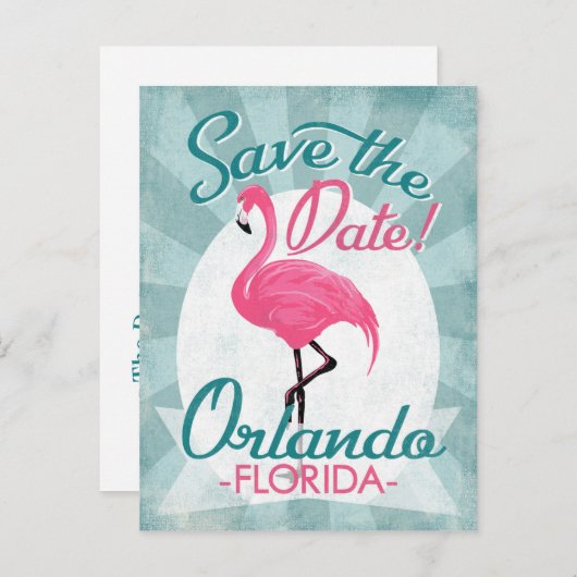Orlando Save the Date Pink Flamingo Ankündigungspostkarte (Vorne/Hinten)