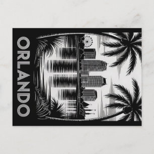 Orlando Skyline Schwarz-Weiß-Holzschnitt Lake Eola Postkarte