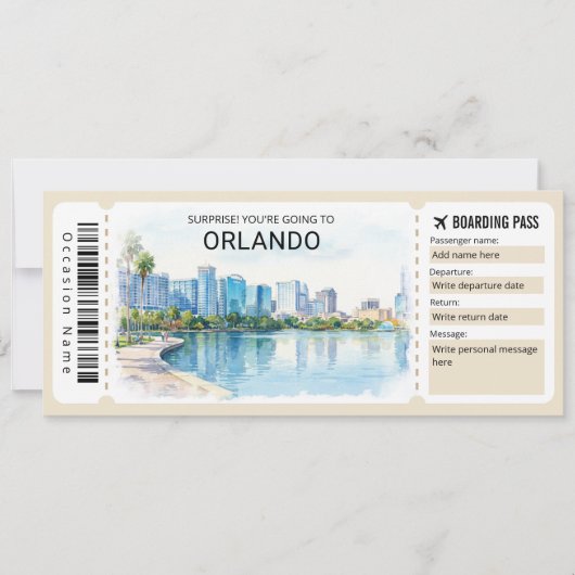 Orlando Trip Boarding Pass Ticket Einladung (Vorderseite)