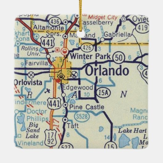 Orlando Vintag Map Keramikornament (Rückseite)