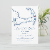 Orleans MA Cape Cod Map Navy Blue Wedding Save The Date (Stehend Vorderseite)