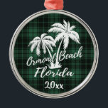 Ormond Beach Florida Palm Tree Green Kariert Ornament Aus Metall<br><div class="desc">Ormond Beach Florida Palm Tree Kariertes Ornament</div>