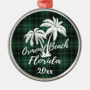Ormond Beach Florida Palm Tree Green Kariert Ornament Aus Metall