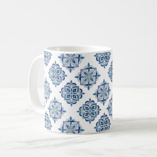 Ornament blau auf weiß bestickt kaffeetasse
