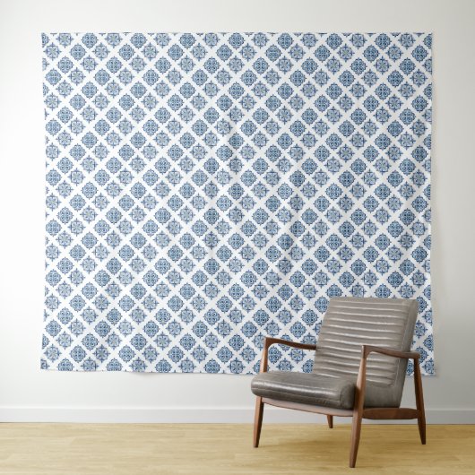 Ornament blau auf weiß gestickt wandteppich (Beispiel (Horizontal))