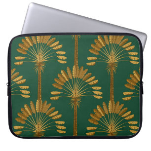 Ornament der goldenen Palmen auf einem grünen Hint Laptopschutzhülle