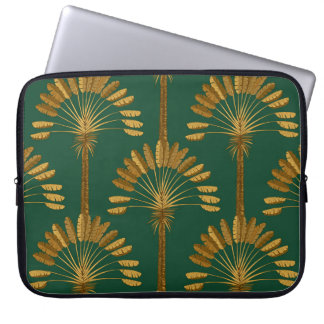 Ornament der goldenen Palmen auf einem grünen Hint Laptopschutzhülle