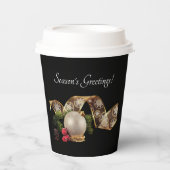 Ornament, Evergreen and Gold Ribbon Paper cup Pappbecher (Vorderseite)