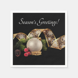 Ornament, Evergreen und Gold Band Serviette