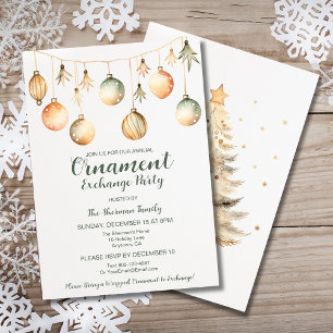 Ornament Exchange Party Wasserfarbe Gold Grün Einladung