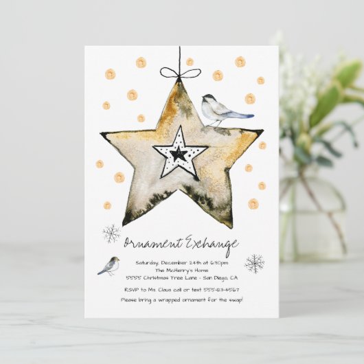 Ornament Exchange Swap Christmas Holiday Party Einladung (Stehend Vorderseite)