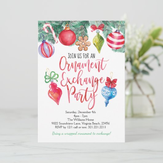 Ornament Exchange Weihnachtsgebäck Party Einladung (Stehend Vorderseite)