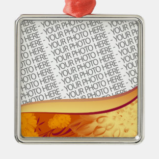Ornament, Ihr Foto hier, orange gelbe Blumen Ornament Aus Metall