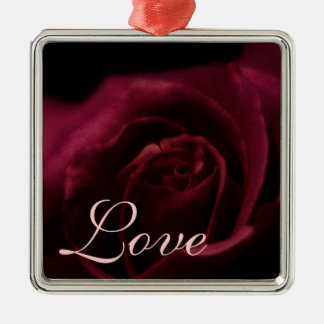 Ornament, Liebe, dunkelrote Maroon Velvet Rose Silbernes Ornament
