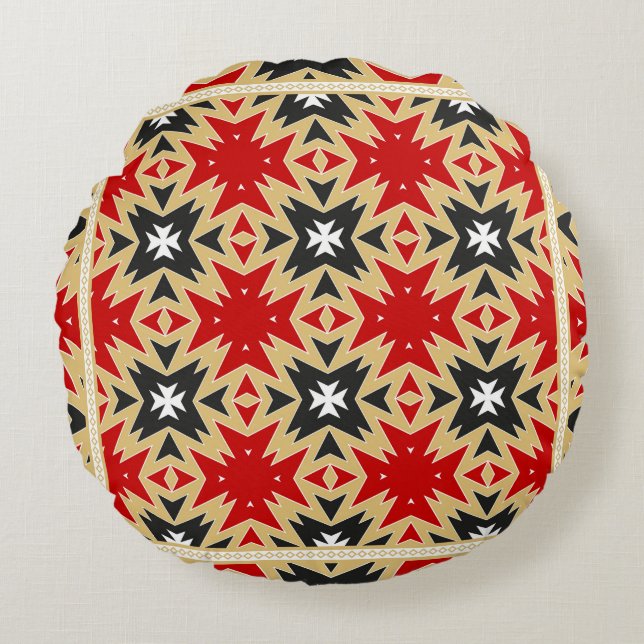 Ornament mit geometrischem Farbmuster, Silk Ne Rundes Kissen (Vorderseite)