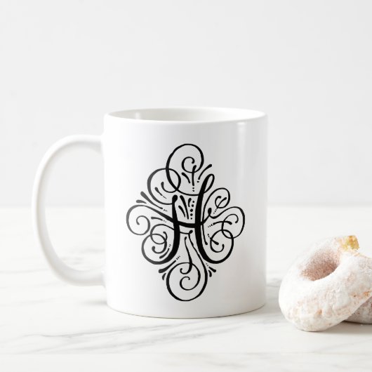 Ornament Monogram Swash Personalisiert Kaffeetasse (Mit Donut)