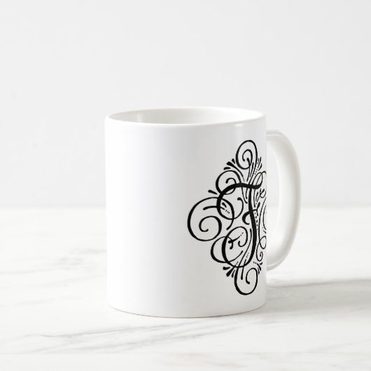 Ornament Monogram Swash Personalisiert Kaffeetasse (VorderseiteRechts)
