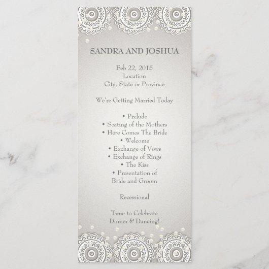 Ornament & Pearls | Hochzeitsprogramm-Ständerkarte Programm (Vorderseite)