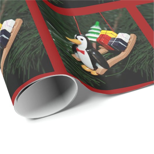 Ornament - Pinguin & Weihnachten Schlitten Geschenkpapier (Rolleneckpunkt)