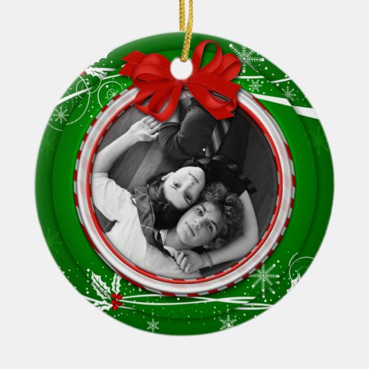 Ornament Red Green Holly Ribbon 1. Weihnachten (Vorne)