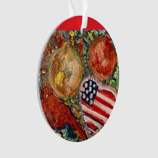 Ornament Roter Vogel, Amerikanische Flagge Herz- A
