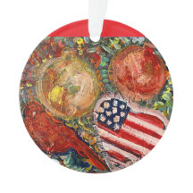 Ornament Roter Vogel, Amerikanische Flagge Herz- A