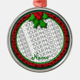 Ornament, Round Premium, Template, Add your pic! Silbernes Ornament