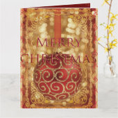 ORNAMENT SPARKLING GOLD RED FRAME Urlaub Karte (Gelbe Blume)