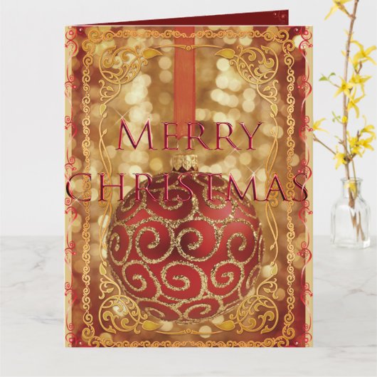 ORNAMENT SPARKLING GOLD RED FRAME Urlaub Karte (Gelbe Blume)