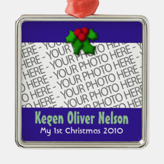 Ornament, Square Premium, Template, Add your pic! Silbernes Ornament