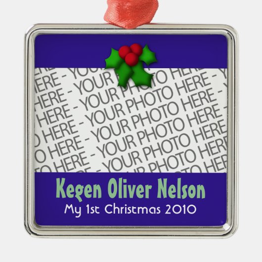Ornament, Square Premium, Template, Add your pic! Silbernes Ornament (Vorne)
