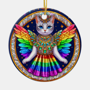 Ornament Weihnachts Rainbow Angel Cat