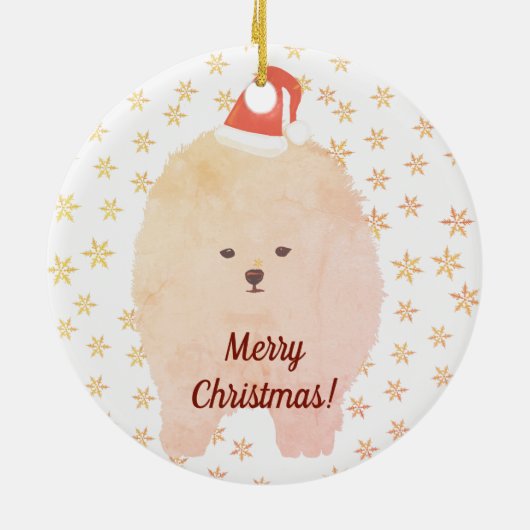 Ornament, Weihnachts-Spitz Hund Schneeflocken Keramik Ornament (Hinten)