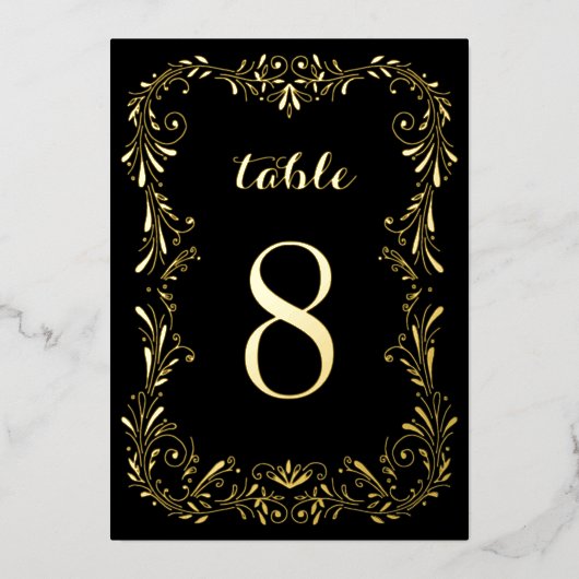 Ornamental Boho Sketch Black Gold Tischnummern (Vorderseite)