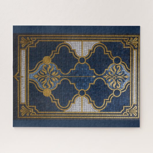 Ornamental Byzantine Mosaic Pattern Blue Gold Puzzle (Horizontal)