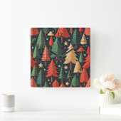 Ornamental Christmas Tree pattern Quadratische Wanduhr (Zuhause)
