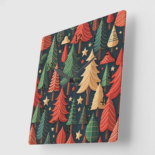 Ornamental Christmas Tree pattern Quadratische Wanduhr (Winkel)