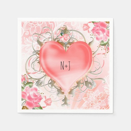 Ornamental Elegant Blumenherz Party Serviette (Vorderseite)