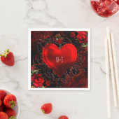 Ornamental Elegant Blumenherz Schwarzes & Rotes Pa Serviette (Beispiel)