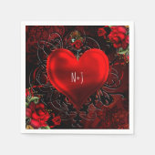 Ornamental Elegant Blumenherz Schwarzes & Rotes Pa Serviette (Vorderseite)