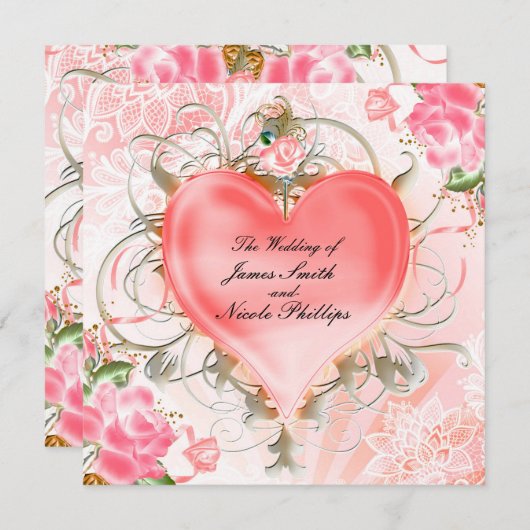 Ornamental Elegant Herzinfarkt Einladungen (Vorne/Hinten)