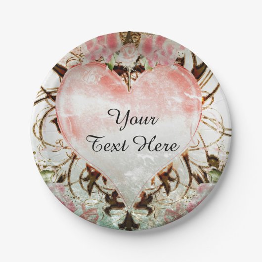 Ornamental Elegante Vintages Herz Party Pappteller (Vorderseite)