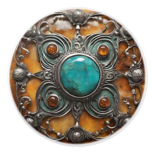 Ornamental Fire Jewel with Verdigris & Silver Lace Keramikknauf (Vorderseite)
