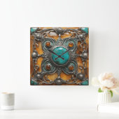 Ornamental Fire Jewel with Verdigris & Silver Lace Quadratische Wanduhr (Zuhause)