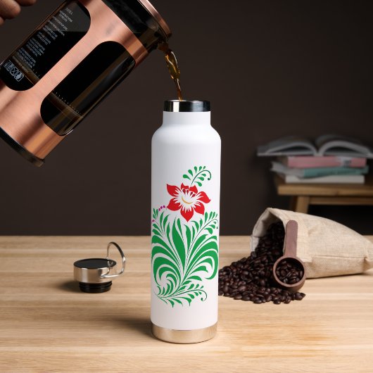 Ornamental Floral Flower Design – Elegant Trinkflasche (Kaffee (gedreht))