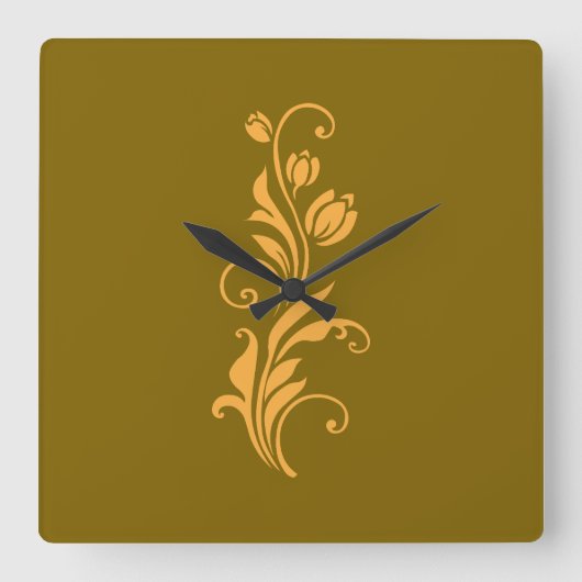 Ornamental Floral Flower Design  Quadratische Wanduhr (Vorderseite)