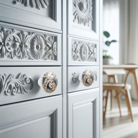 Ornamental Gold Blue White Filigrel Swirl Orb Keramikknauf