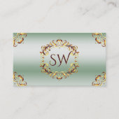 Ornamental Gold Decor Green Monogram Foto QR Code Visitenkarte (Vorderseite)