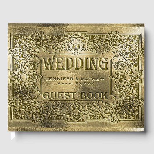 Ornamental Gold Embossed Wedding Look Gästebuch (Vorderseite)
